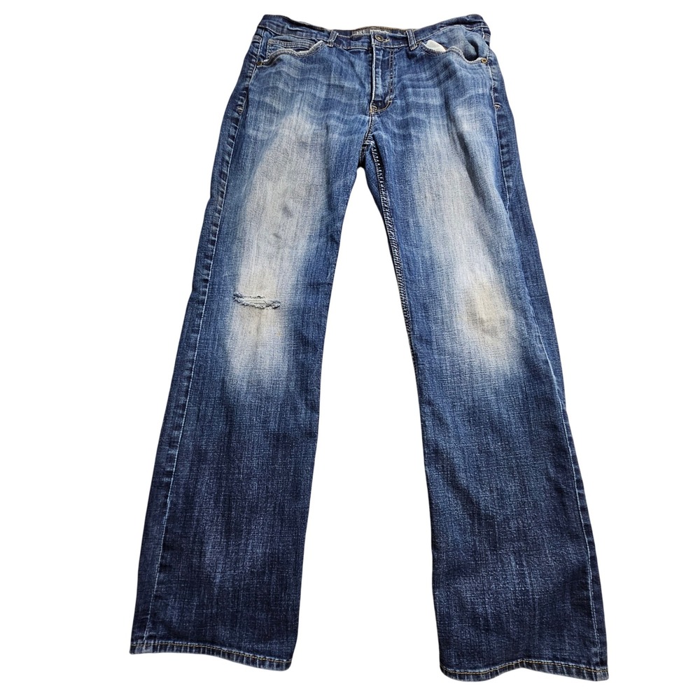 BKE Tyler Bootleg Mens Distressed Faded Medium Wash Jeans 36L ABP43105 Blue